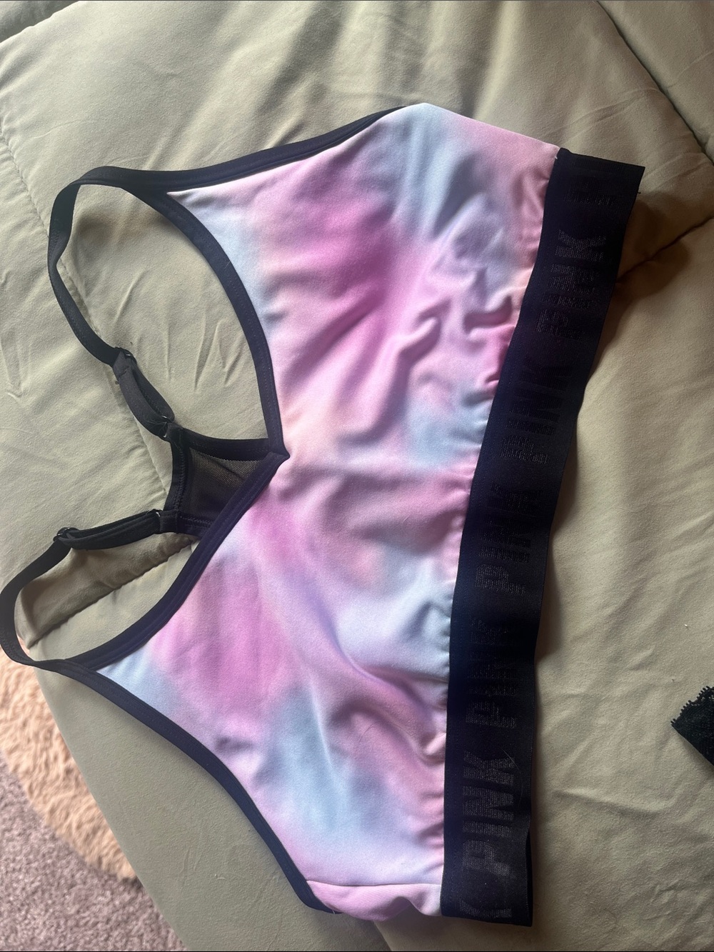 PINK Victoria's Secret Pastel Ombre Racerback Sports Bra with Black Band